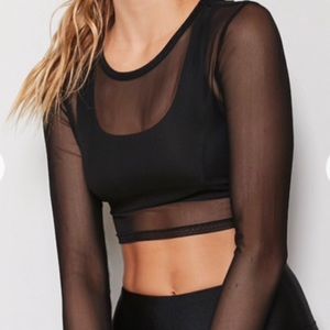 Mesh long sleeve athletic crop top